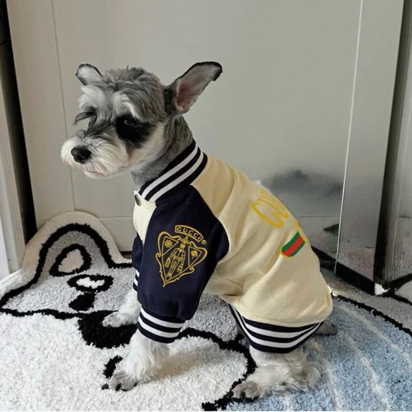 PET CLOTHES - Inspired Logo Cream & Navy Dog Varsity Jacket - Picture 3 of 3